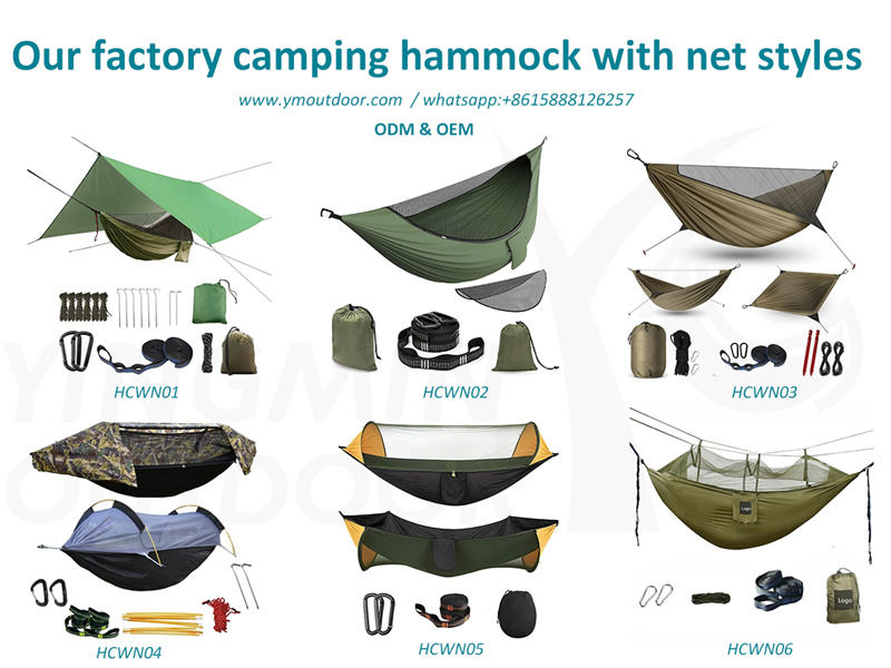 What are the types of camping hammocks with nets supported by YMOUTDOOR 