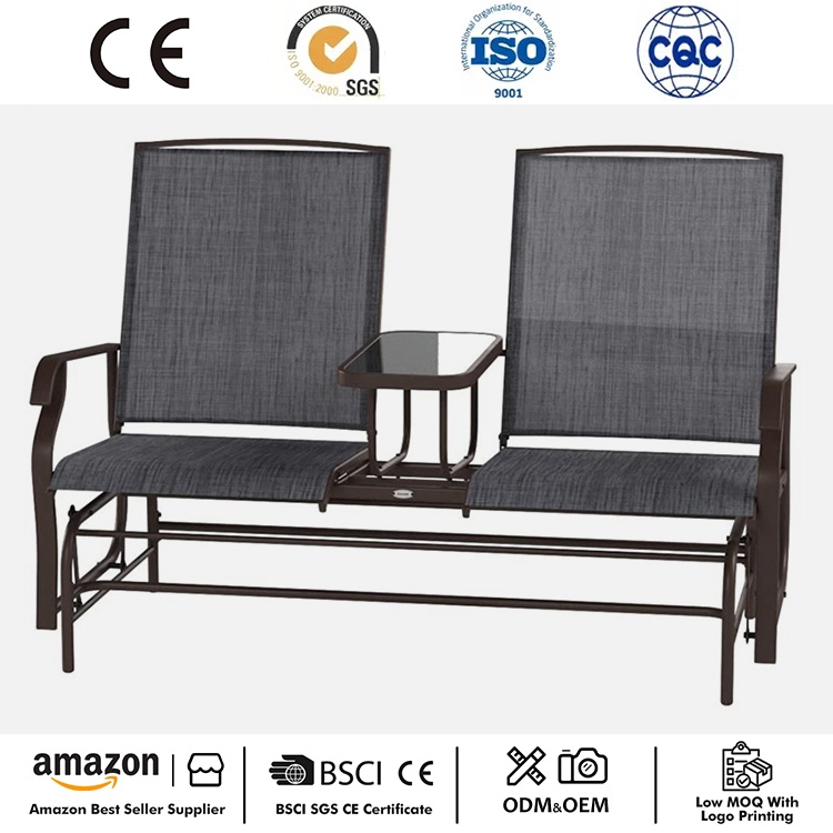 Double-Seat Glider Bench with Center Table